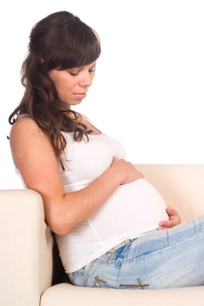 Zwangere vrouw zitten — Stockfoto