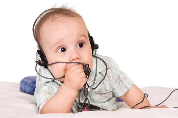Dziecko ze słuchawkami — Zdjęcie stockowe