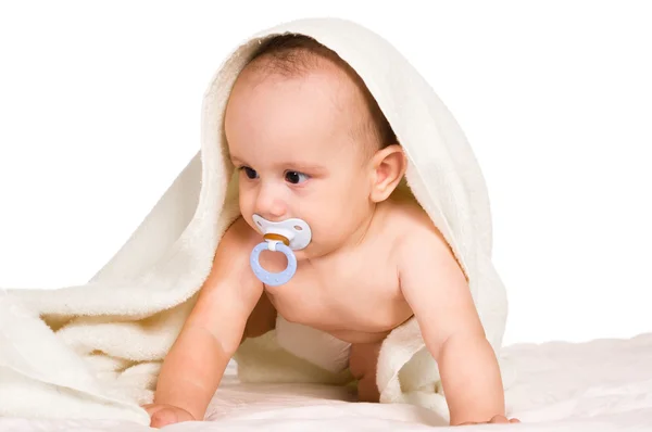 Słodkie dziecko ze smoczków do karmienia niemowląt — Zdjęcie stockowe