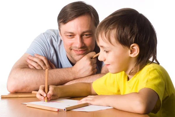 Papà disegna con il figlio — Foto Stock