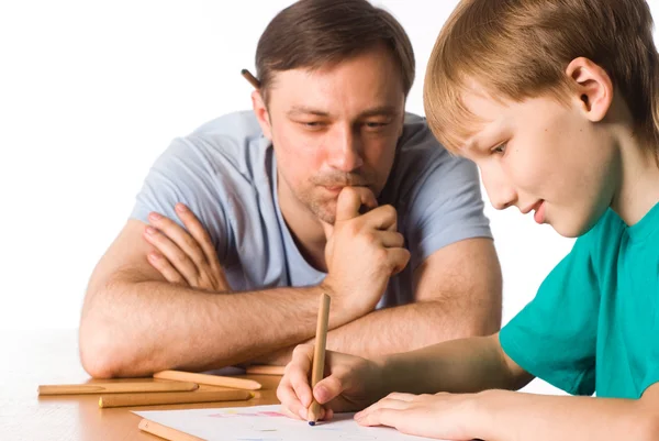 Dad draws with son — Stock Photo, Image