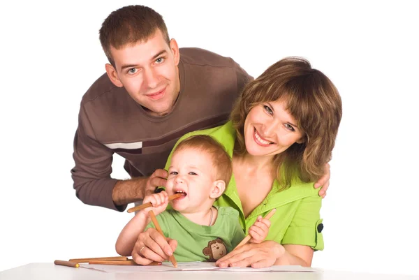 Family drawing on white — Stock Photo, Image