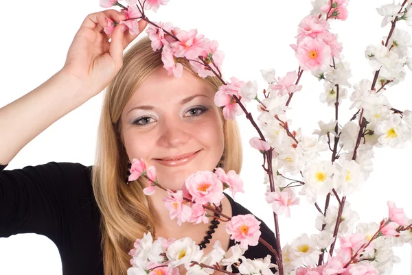 Woman and flowers — Stock Photo, Image