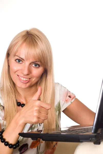 Nice girl and laptop — Stock Photo, Image