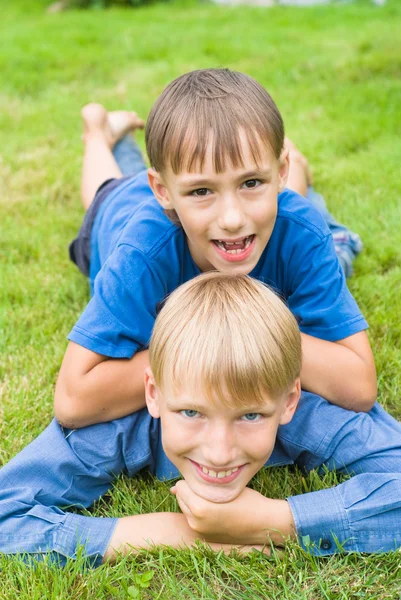 Два брата на траве — стоковое фото