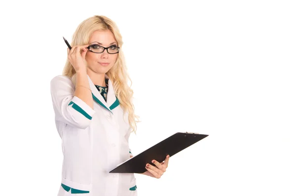 Schattig verpleegster op een wit — Stockfoto