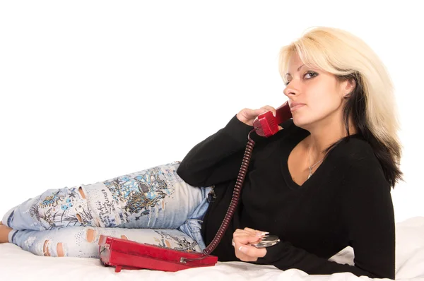 Menina agradável com telefone — Fotografia de Stock