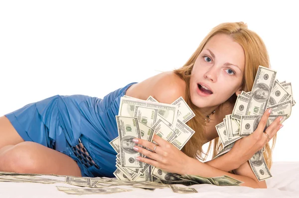 Девушка и деньги — стоковое фото