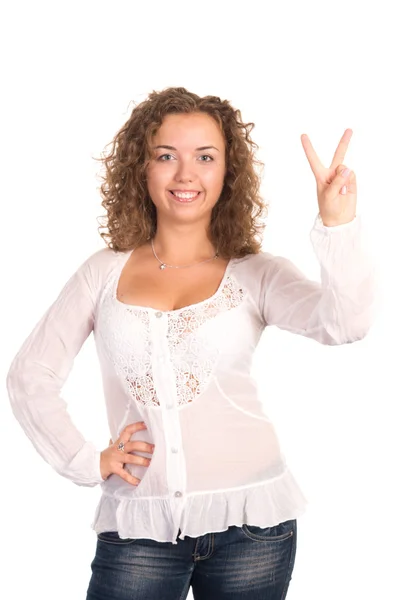Young woman on white — Stock Photo, Image