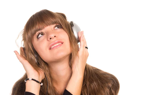 Menina e fones de ouvido — Fotografia de Stock