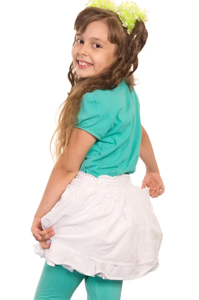 Милая маленькая девочка на белом — стоковое фото