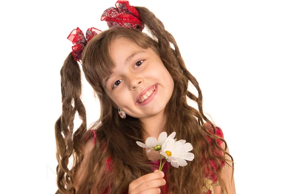 Szép kislány és virágok — Stock Fotó
