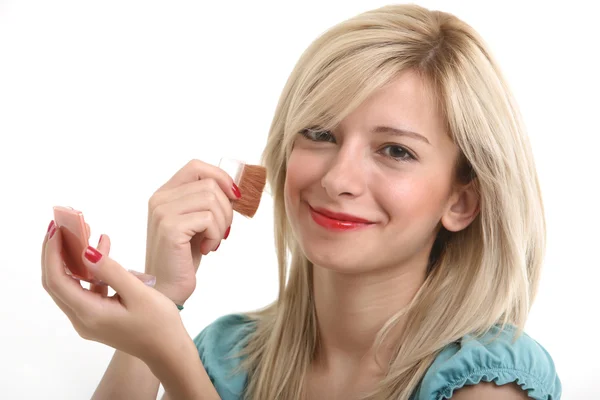 Blonde doing make up — Stock Photo, Image