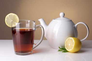 çaydanlık ve bardak limonlu çay