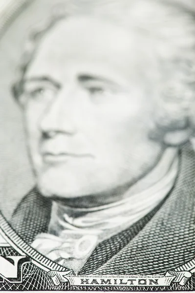 Close-up do Presidente Hamilton em nota de dez dólares Estados Unidos , — Fotografia de Stock