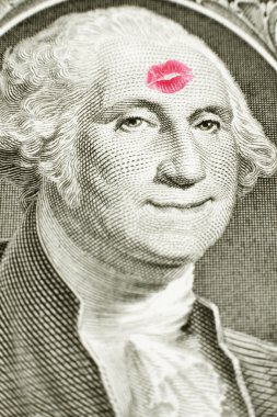Lipstick kiss on one dollar bill clipart