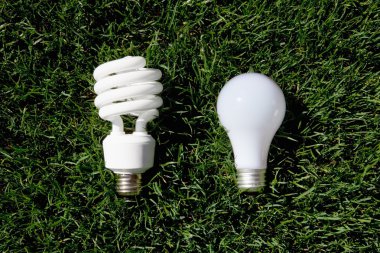 Energy Saving Light Bulb and Incandescent Bulb clipart