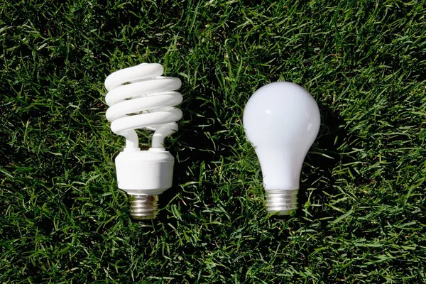 Ampoule à économie d'énergie et ampoule à incandescence — Photo