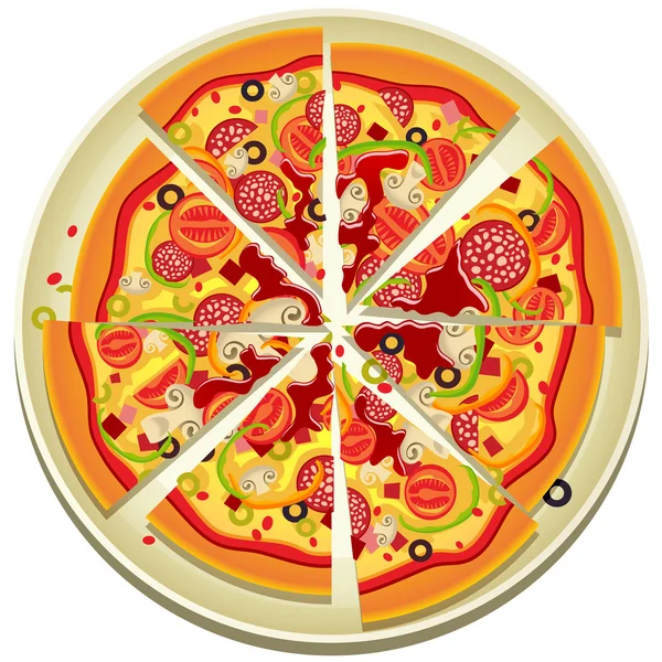 Plasterki pizzy na talerz — Wektor stockowy