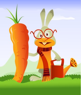 Happy Rabbit and Giant Carrot clipart