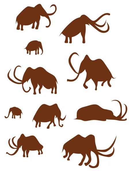 Cave Drawings of Ancient Mammoths — Stock Vector