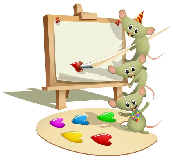 Ratos engraçados ensinando como pintar — Vetor de Stock
