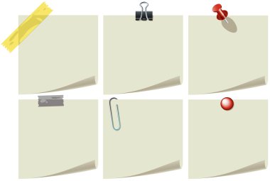 Note Paper with Pins and Clips clipart