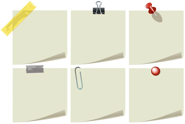 Papier de note avec épingles et clips — Image vectorielle