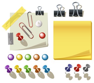 Note Paper with Pins and Clips clipart