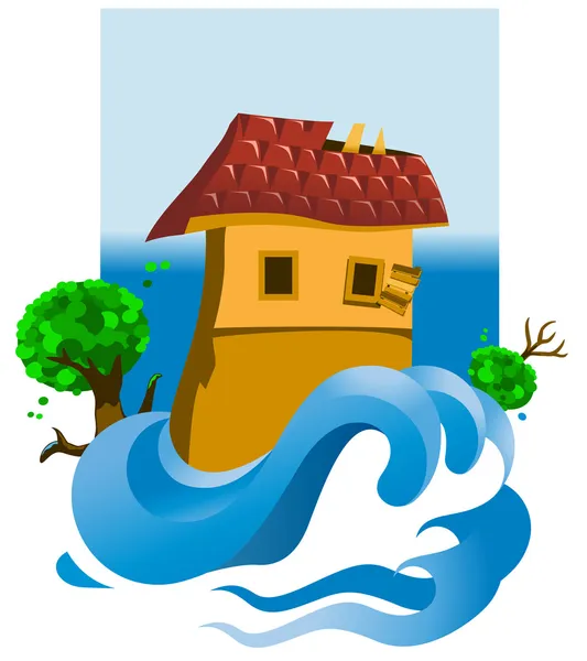 Casa inundada — Vector de stock