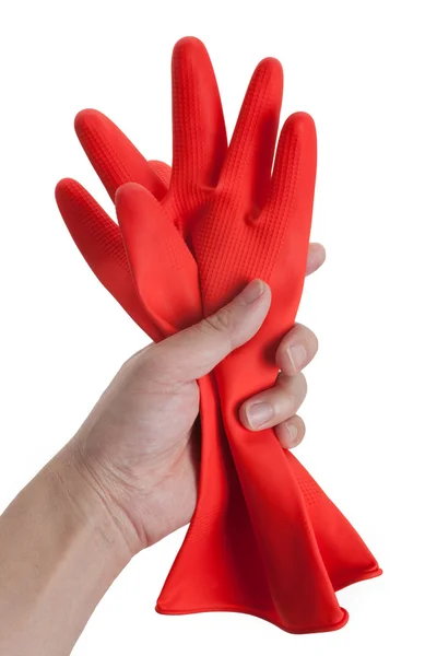 Červené gumové rukavice — Stock fotografie
