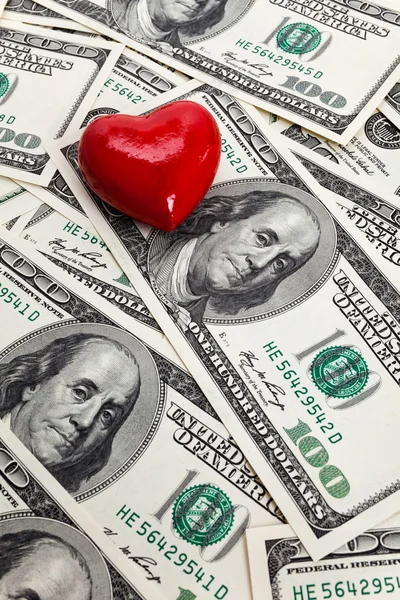 stock image Red Heart and Hundred Dollar Bills