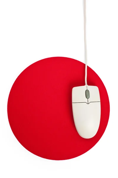 Ποντίκι του υπολογιστή και μαξιλάρι ποντικιών κόκκινο — Φωτογραφία Αρχείου