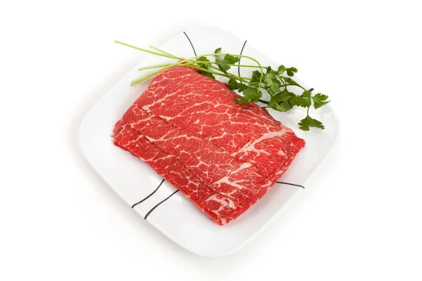 Plastry wołowiny gotowane w gorący garnek — Zdjęcie stockowe