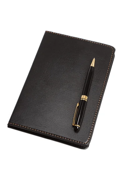 Caderno de couro preto — Fotografia de Stock