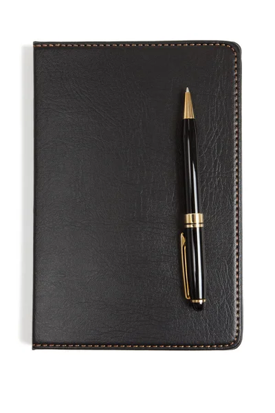 Czarny skórzany notatnik — Zdjęcie stockowe