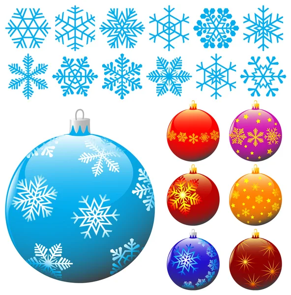 Fiocchi di neve e palle di Natale . — Vettoriale Stock