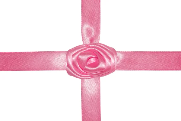 Ofiara różowy bow z taśmy. — Zdjęcie stockowe