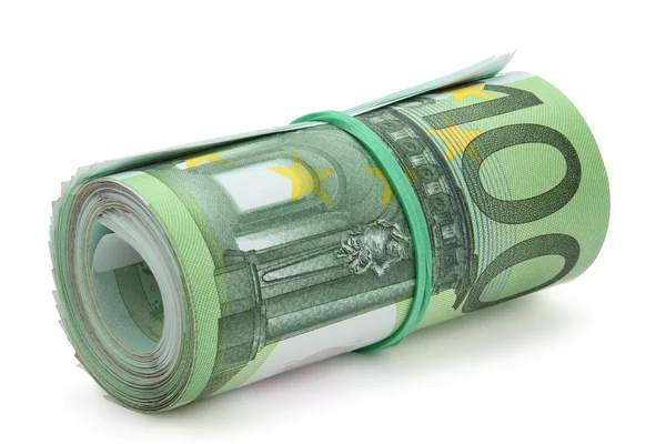 Roll van honderd euro-bankbiljetten. — Stockfoto