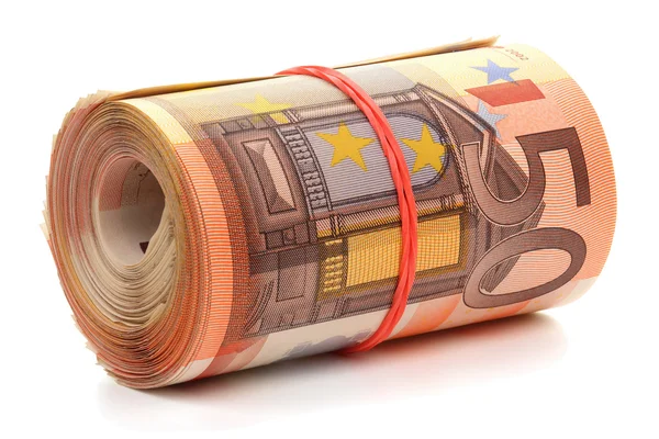 Roll of fifty euro banknotes. — Stock Photo, Image
