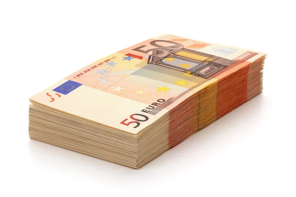 Pilha de 50 notas de euro . — Fotografia de Stock