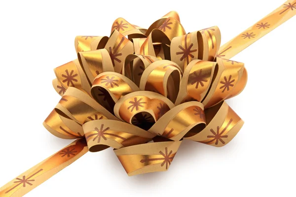 Fiocco regalo dorato con nastro . — Foto Stock