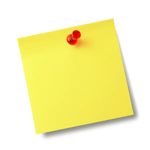 赤いピンで黄色のリマインダーノート. — ストック写真