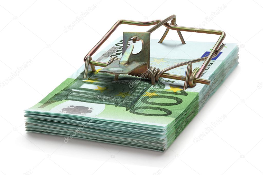 Mousetrap made of one hundred euro banknotes.
