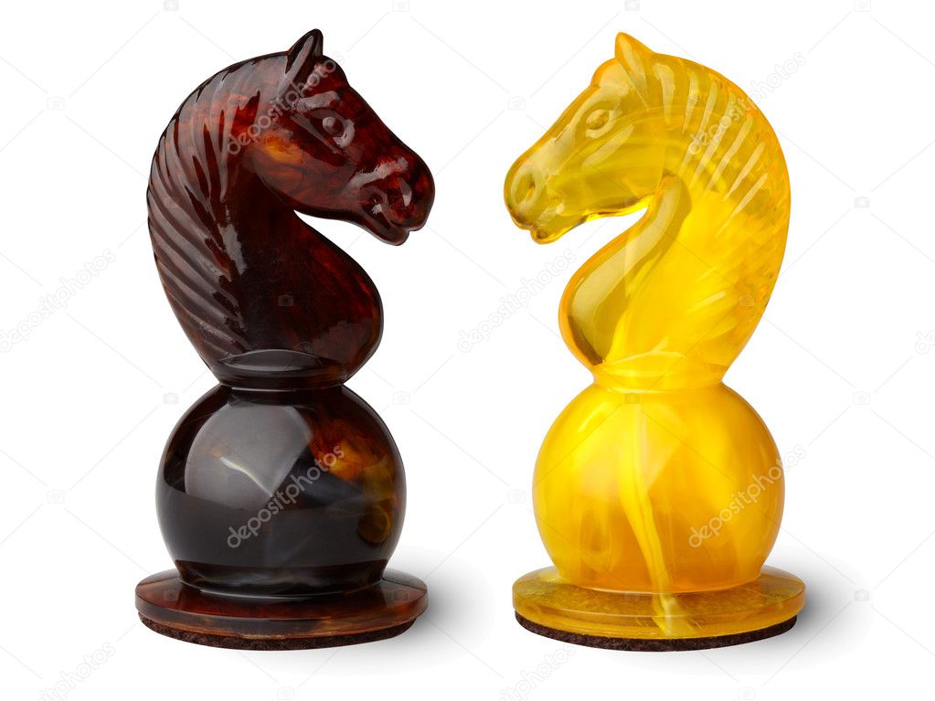 Chess horses in confrontation.