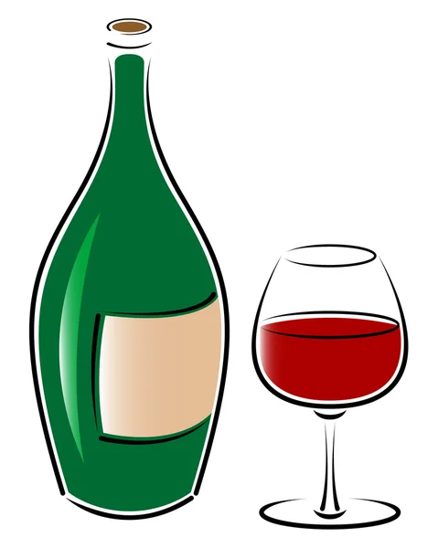Botella y copa de vino . — Vector de stock