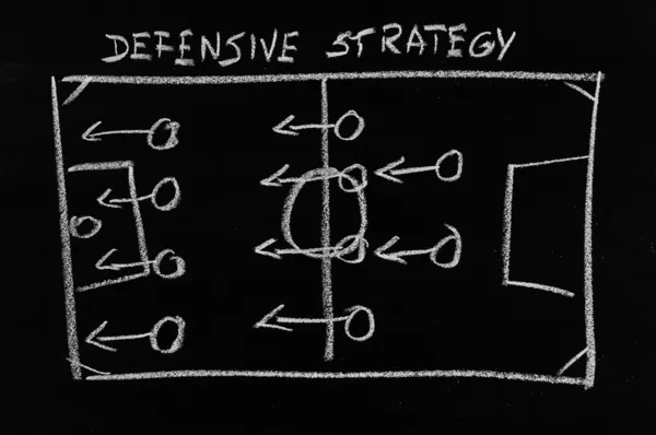 stock image Defensive strategy on chalkboard