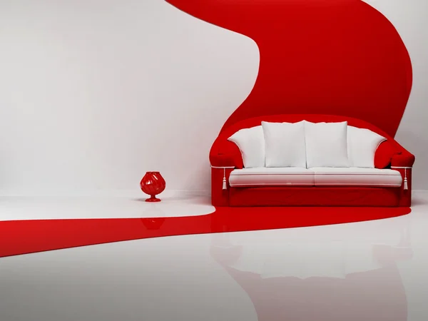 Интерьер сцены с красивым диваном и вазой — стоковое фото