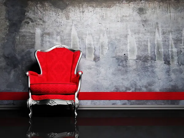 室内设计场景中具有一个红色的复古扶手椅 — 图库照片