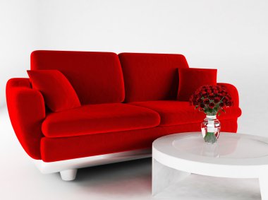 Interior design with a sofa and a table with the vase clipart